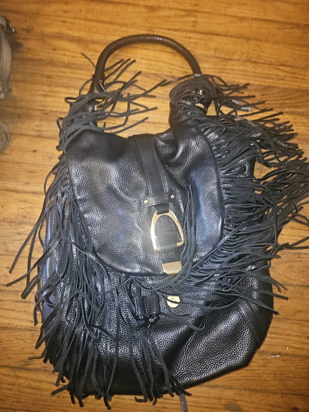 G.I.L.I Black Fringe Leather Shoulder Bag